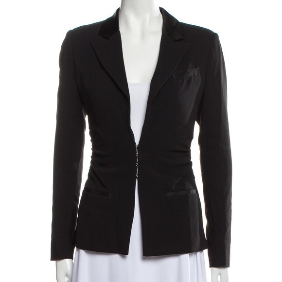 Jonathan Simkhai Women’s NWT Black Eye Closure Ruched Crepe Blazer Size 2 - Picture 2 of 13